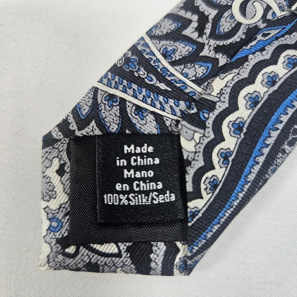 Crofts & Barrow Mens Paisley Silk Necktie Black Blue‎ Silver Formal Tie